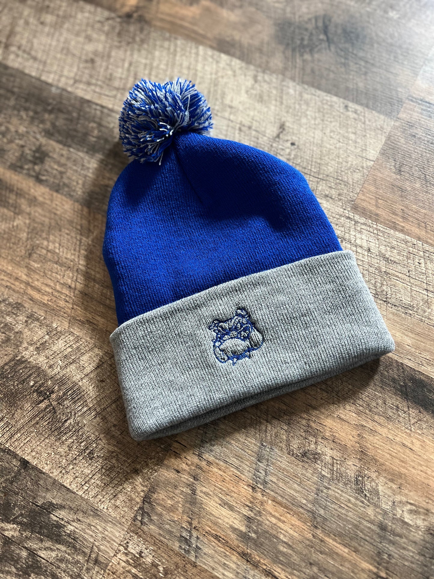 Poland Pom Beanie Royal Blue & Grey