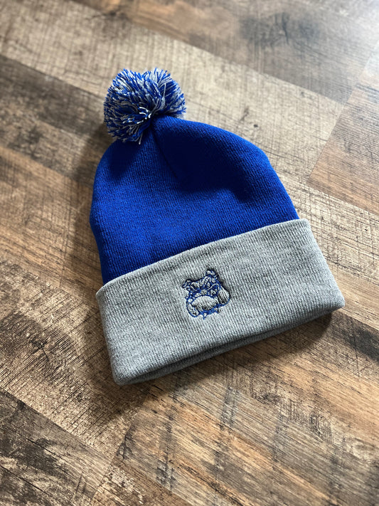 Poland Pom Beanie Royal Blue & Grey
